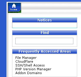 cPanel Frequently access area