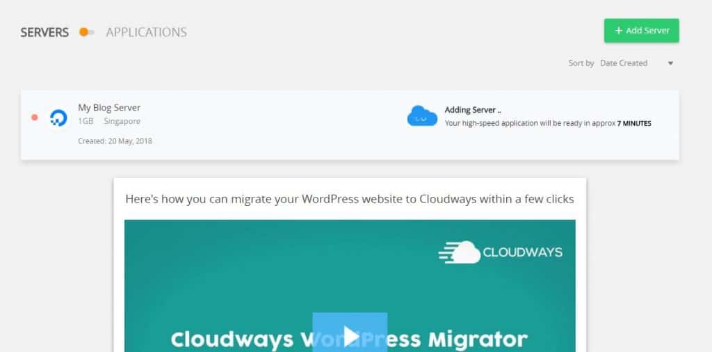cloudways server adding server waiting